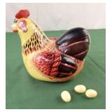 1960s B.S.M. Tin Toy Chicken with 3 eggs