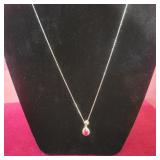 .925 Silver Chain with .925 Ruby colored pendant