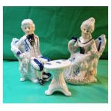Victorian style card players 6" tall. Man has a
