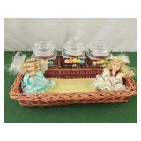 Divided Basket with glass jars with balloons and