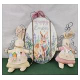 Easter sign and 2 hanging cloth bunnies
