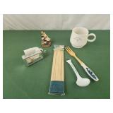 Coffee mug, ceramic spoon, skewers. Wallflower,