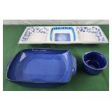 Blue and white 3 section divided tray, blue