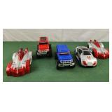 Plastic trucks and cars