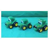 Set of 3 John Deere toy tractors 2.5" tall