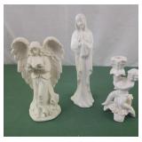 Angel reading, cherub candle holder, praying mary
