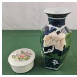 Asian trinket box and vase 7.5"