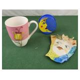 Moon coasters, pottery face, starbucks mug