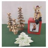 3 metal gold trees, trinket dish, shelf sitter