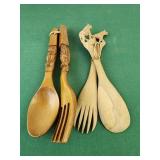Decorative wooden salad spoon and forks