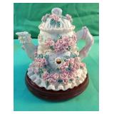 Lighted Decorative Teapot Hand painted Poly stone
