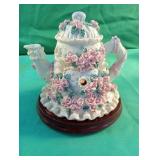 Lighted Decorative Teapot Hand painted Poly stone