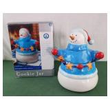 Snowman cookie jar in box