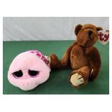 TY pink turtle and TY teddy bear