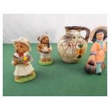 Pilgrim bears, vase and girl carrying baskets