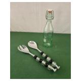 Salad server set, glass with wire closure