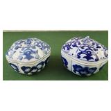 Blue and White Porcelain Pumpkin Shaped Lidded