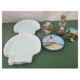 4 seashell playes, lighthouse and beach decor