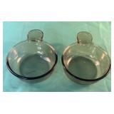 Set of 2 Corning glass handled bowls