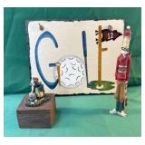 Golf decor including trinket box, stone sign and