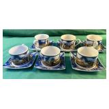 Nautical porcelain cups and plates set of 6