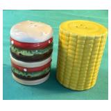 Set of burger and corn salt and pepper shakers