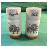 Set of trees and birds scene salt and pepper