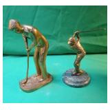 2 brass golf statues