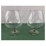 2 large glass  brandy snifters
