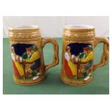 Set of 2 hand painted vintage steins with B on