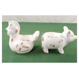 Set of ceramic pig and chicken votive holders