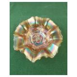 Vintage Marigold Carnival Glass Ruffled Trinket