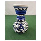 5.5" blue and white vase hand made Jerusalem