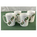 4 Holly Berry Coffee Mugs