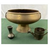 Brass bowl, watering can and vase. Bowl has a