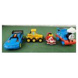 Hot wheels plastic race car, john deere tractor,