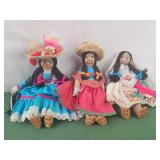 Three Latina cloth dolls 12"