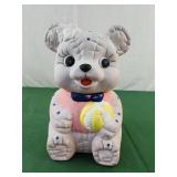 Girl teddy bear cookie jar with ball