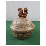 Squirrel On Walnut Ceramic Lidded Nut Dish
