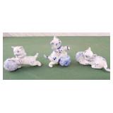 Set of 3 ceramic cat figurines