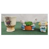 2 Easter bunny candle holders and egg holder