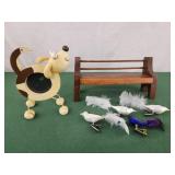 Dog photo frame, wooden doll bench, bird clips
