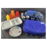 Lunchbags, koozies, Pyrex carry bag, Styrofoam