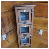 Wood cabinet with 3 wire mesh doors