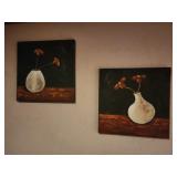 Two 19.5x19 5 canvas wall art flowers in vase
