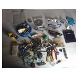 Misc lot including safety goggles, bungy straps