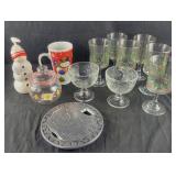 Christmas Wine glasses, trivet, mug, candy dish,