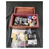 Small lane cedar box (hinge broken) with sewing