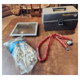 Flambeau ammo box, bike lock, mirror, golf tees