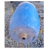 Blue plastic barrel with a hole in the bottom